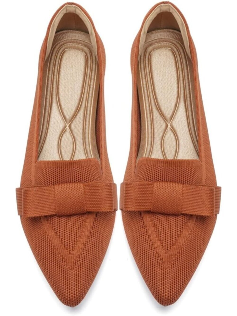 Women's Brown Mesh Pointed Toe Knit Ballet Flats Casual Slip On Flats Shoes